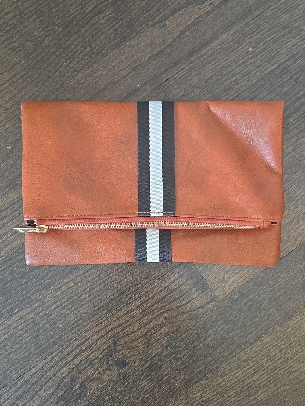 Brown Fold-Over Women's Clutch with Center Stripe